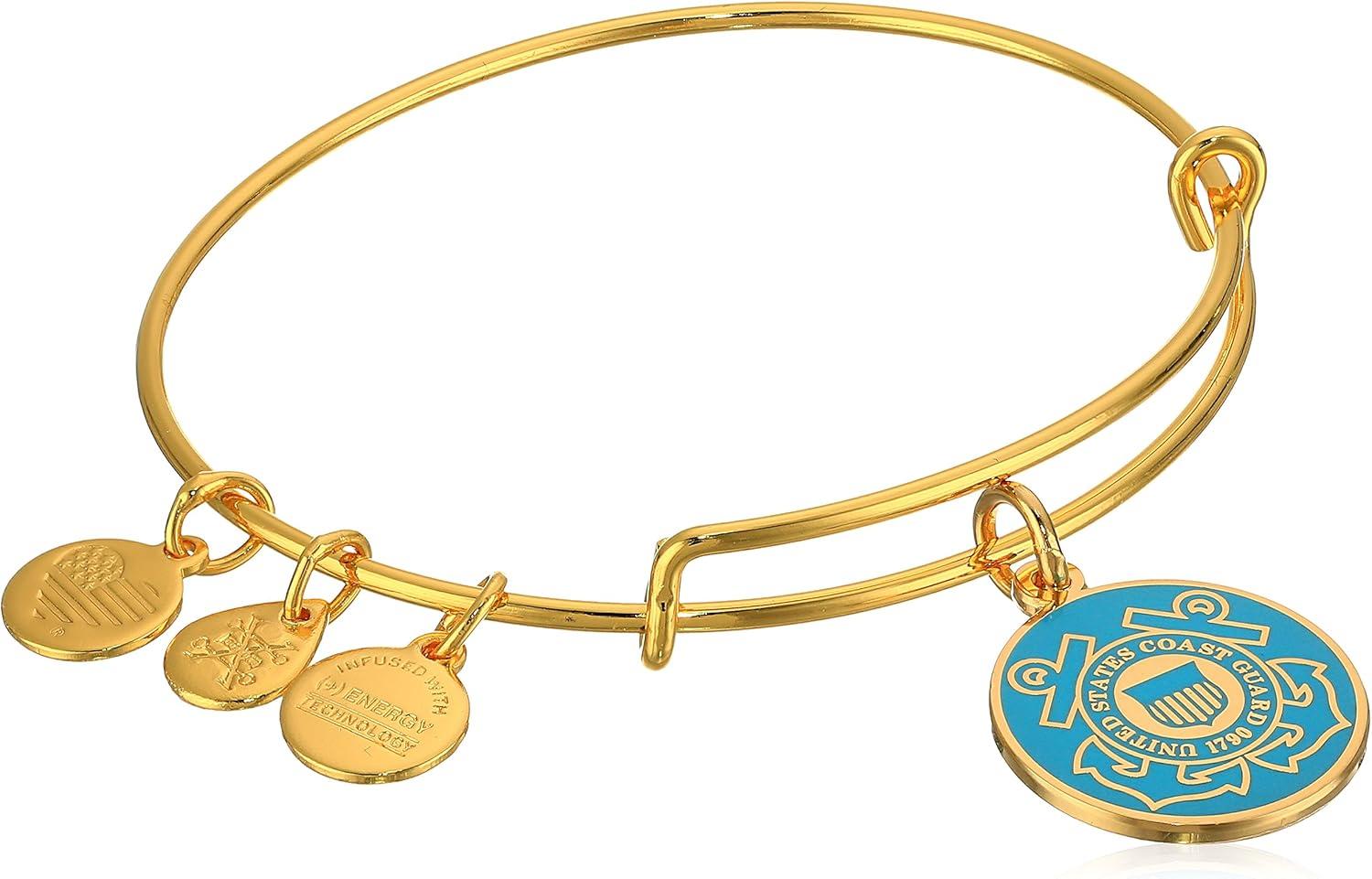 imageAlex and Ani Armed Forces US Coast Guard Expandable Wire Bangle Charm BraceletRafaelian Yellow Gold Finish