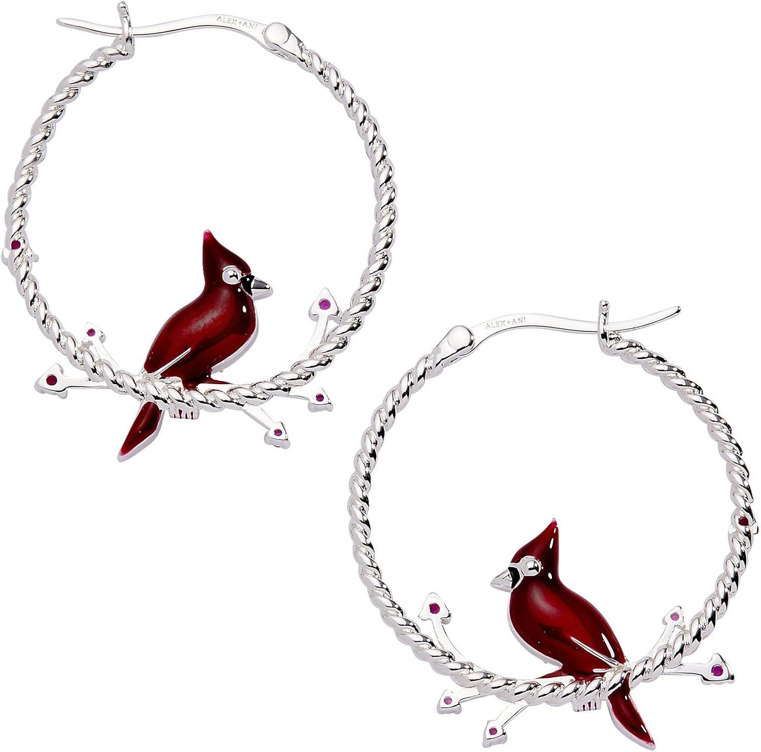 imageAlex and Ani Cardinal Earrings for Women Reversible Design with Ruby Crystal Enamel Charms in Braided Hoops Versatile Cardinal JewelryCardinal Hoop Shiny Silver