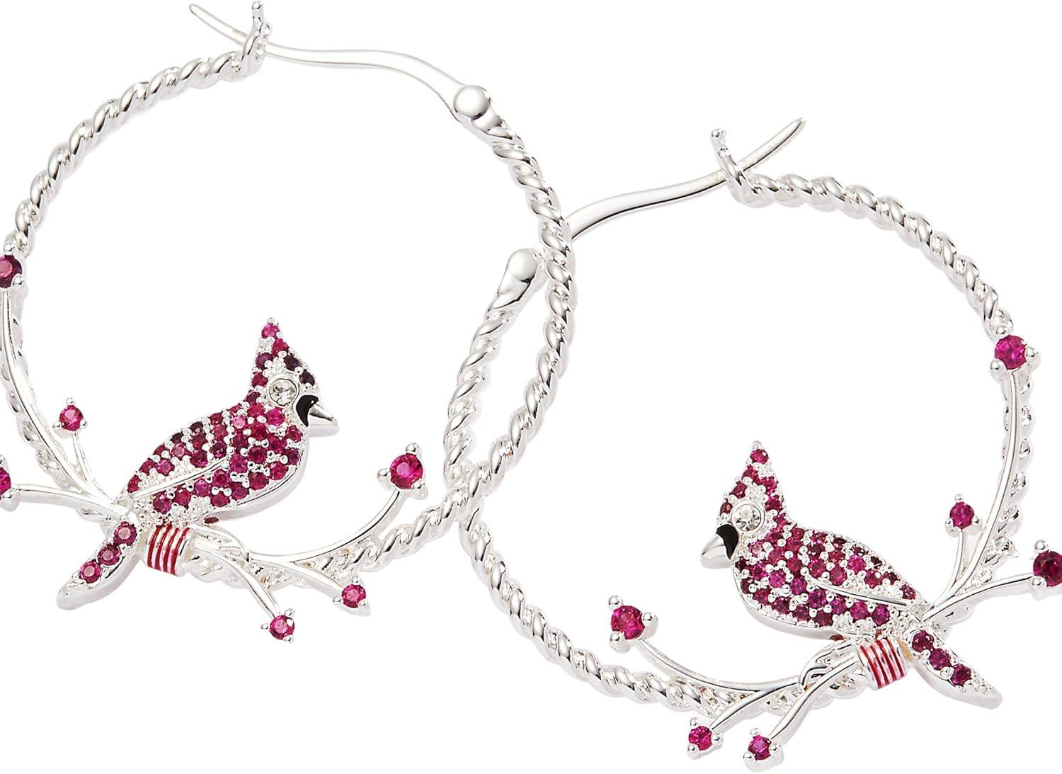 imageAlex and Ani Cardinal Earrings for Women Reversible Design with Ruby Crystal Enamel Charms in Braided Hoops Versatile Cardinal JewelryCardinal Hoop Shiny Silver