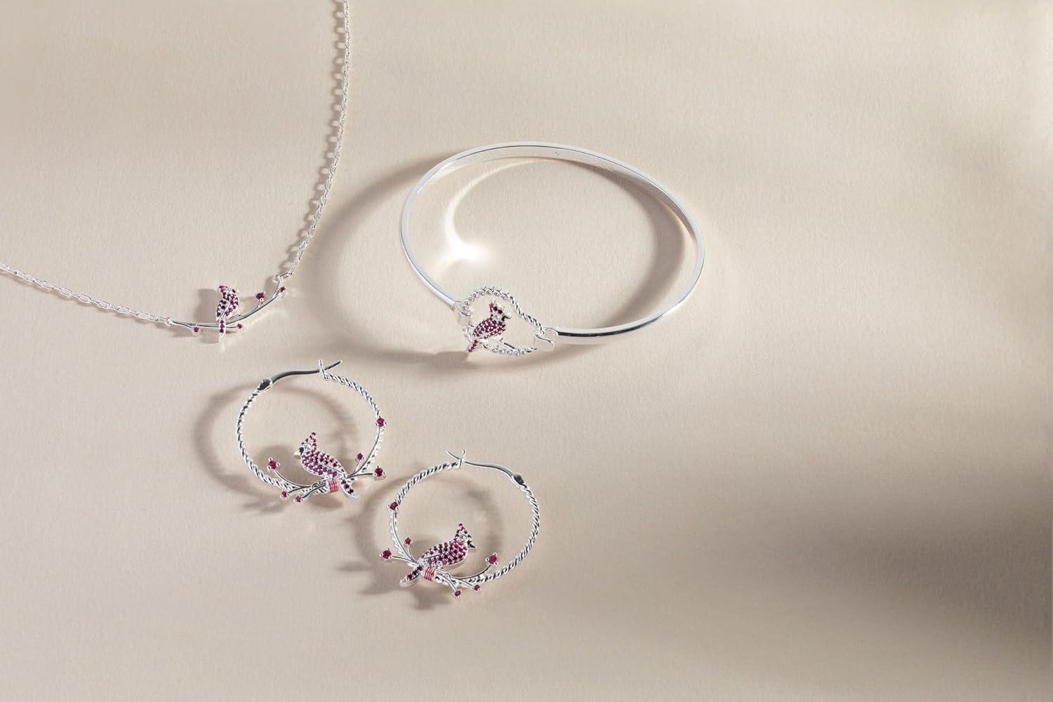 imageAlex and Ani Cardinal Earrings for Women Reversible Design with Ruby Crystal Enamel Charms in Braided Hoops Versatile Cardinal JewelryCardinal Hoop Shiny Silver