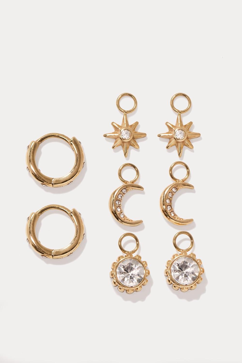 imageAlex and Ani Celestial Stackable Earring Sets Interchangeable Studs Huggies Cuffs amp Charms NickelFreeMix Match Earring Set of 4 Stainless Gold