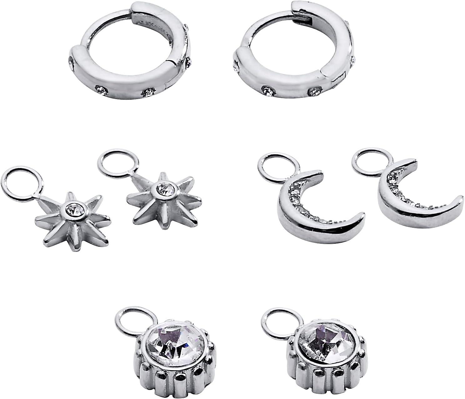 imageAlex and Ani Celestial Stackable Earring Sets Interchangeable Studs Huggies Cuffs amp Charms NickelFreeMix Match Earring Set of 4 Stainless Silver