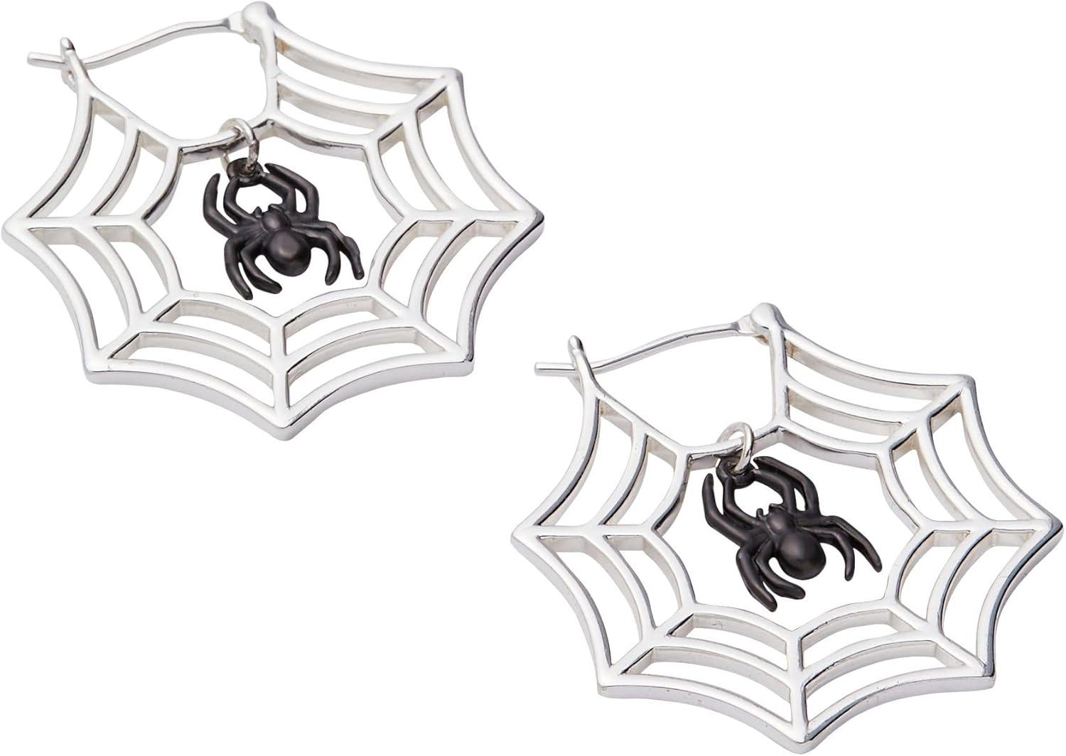 imageAlex and Ani Glow in the Dark Earrings for Women Spider Web Hoop Design Halloween Jewelry Spooky Light Up Fun Earrings Captivating Black Spider Focal Point