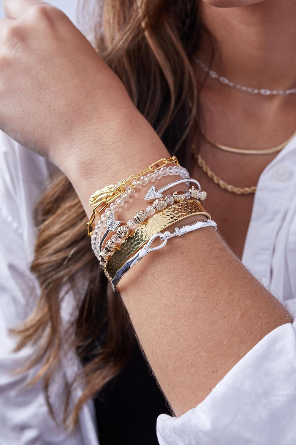 imageAlex and Ani GoldSilver Expandable Bracelet for Women Fall Bangles with Pumpkin amp Crystal Beads Perfect for Bracelet Stack NickelFree