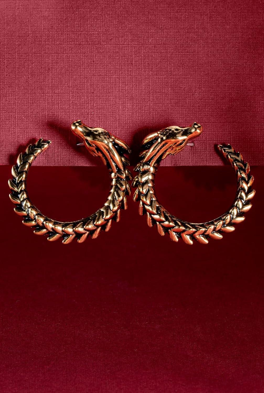 imageAlex and Ani HOUSE OF THE DRAGON Earrings Inspired Hoops amp Studs NickelFree Hypoallergenic FinishSyrax Front to Back Hoop Antique Gold