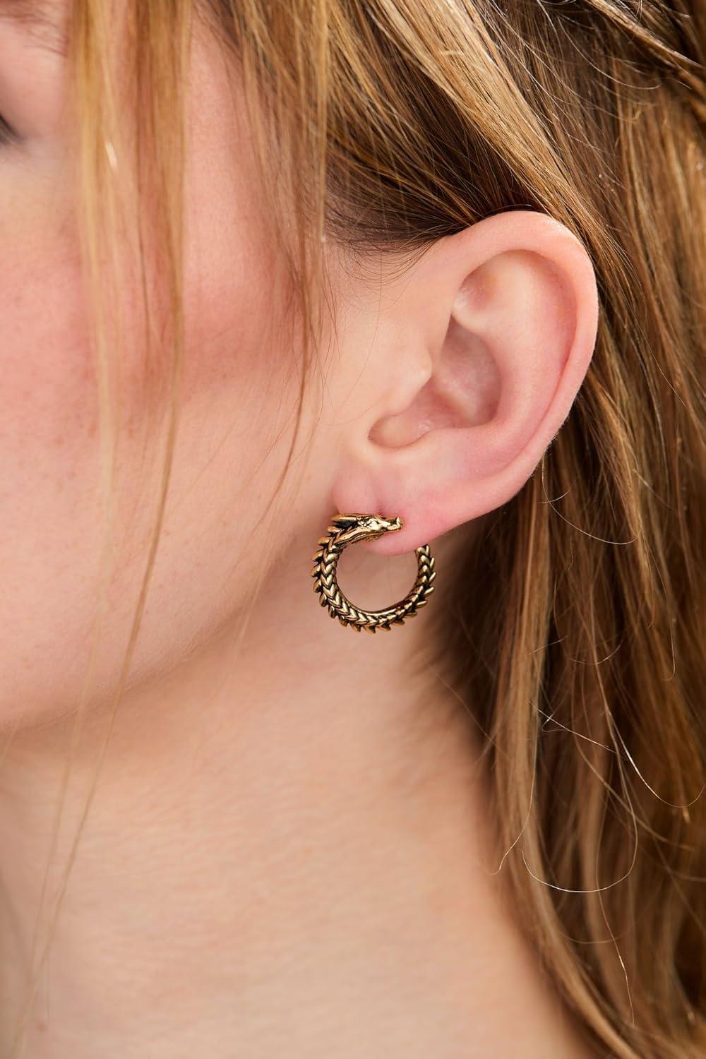 imageAlex and Ani HOUSE OF THE DRAGON Earrings Inspired Hoops amp Studs NickelFree Hypoallergenic FinishSyrax Front to Back Hoop Antique Gold