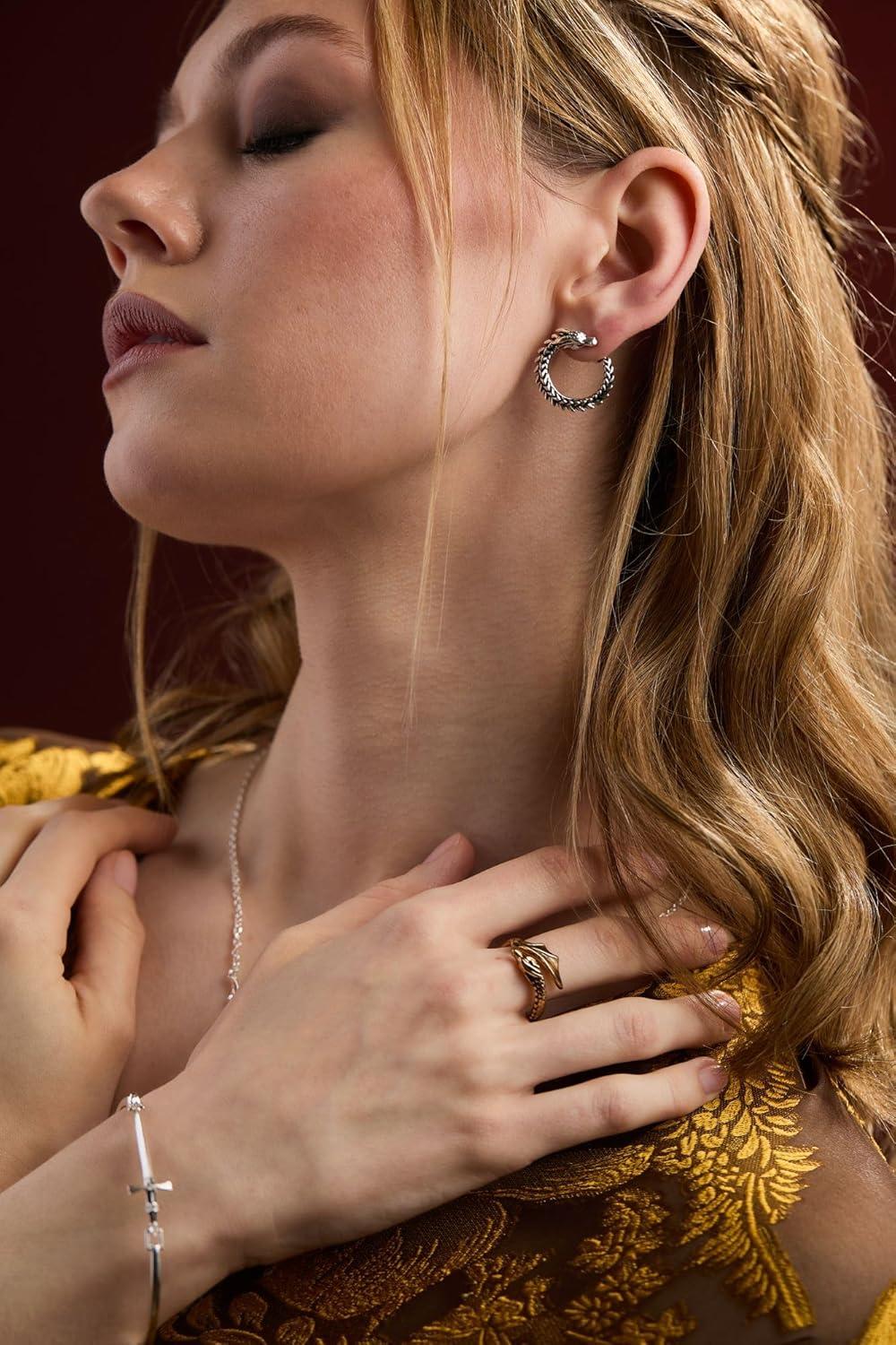 imageAlex and Ani HOUSE OF THE DRAGON Earrings Inspired Hoops amp Studs NickelFree Hypoallergenic FinishSyrax Front to Back Hoop Antique Silver