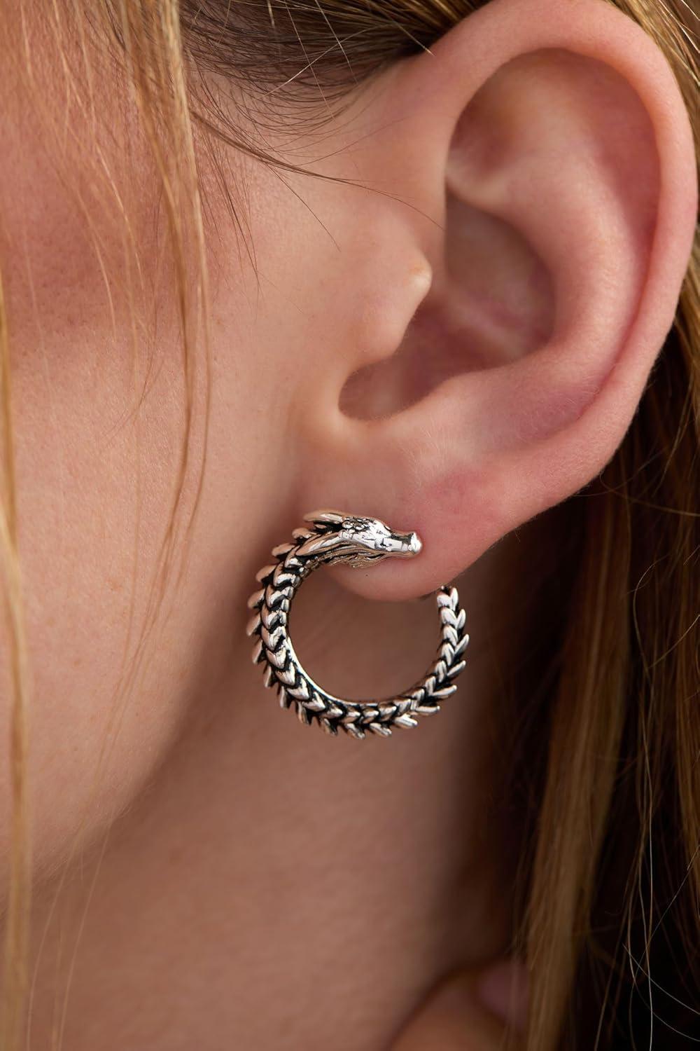 imageAlex and Ani HOUSE OF THE DRAGON Earrings Inspired Hoops amp Studs NickelFree Hypoallergenic FinishSyrax Front to Back Hoop Antique Silver