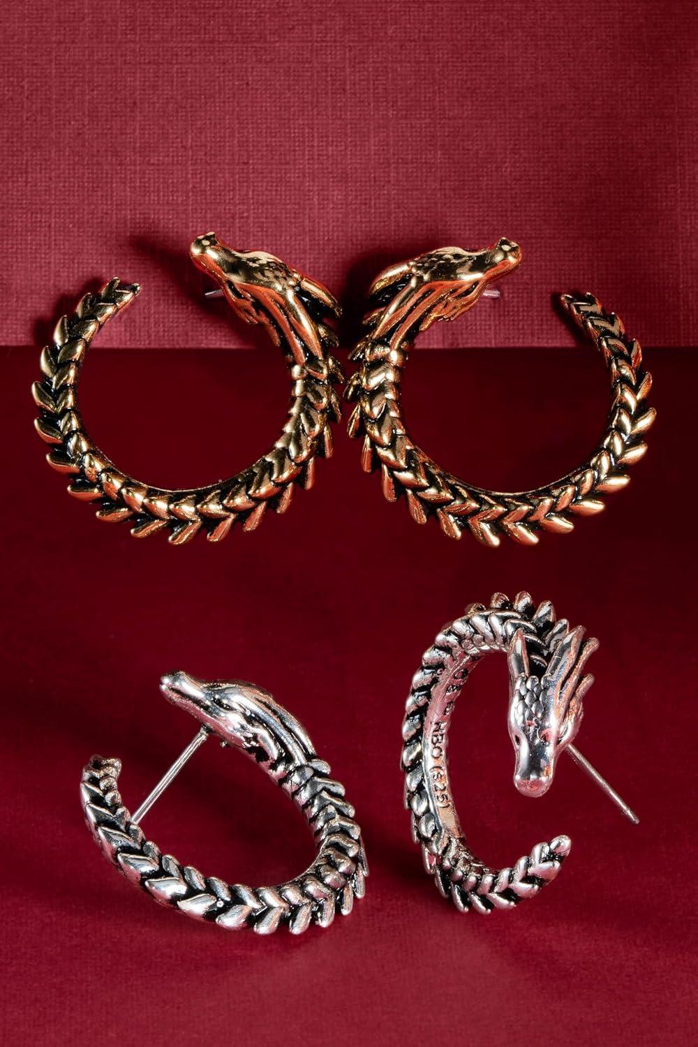 imageAlex and Ani HOUSE OF THE DRAGON Earrings Inspired Hoops amp Studs NickelFree Hypoallergenic FinishSyrax Front to Back Hoop Antique Silver