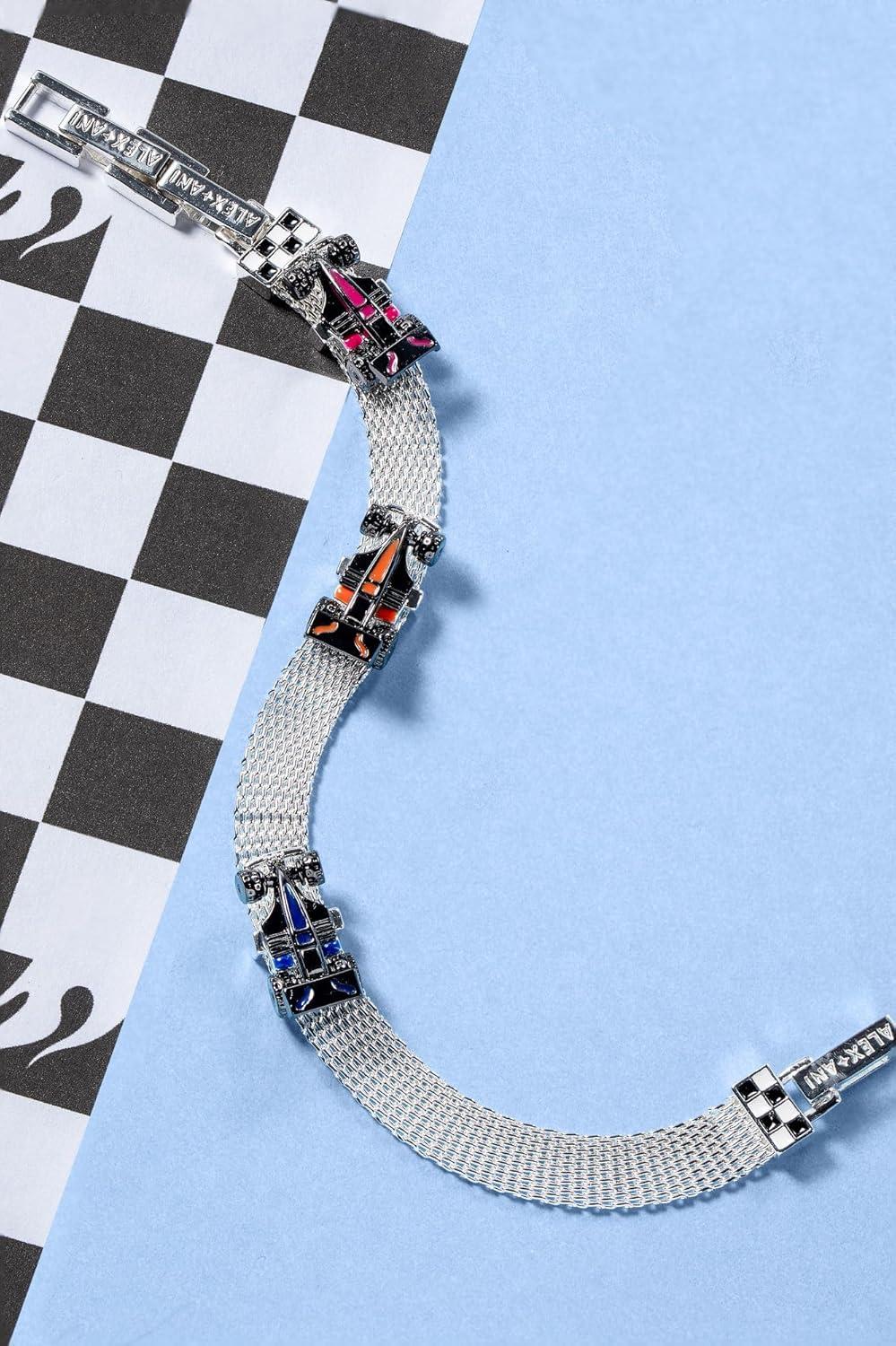 imageAlex and Ani Hot Wheels Bracelets Moveable Enamel Charms Checkered Flag Motif Adjustable Stackable Designs Ideal Gift for WomenMoveable Racecar Mesh Bracelet