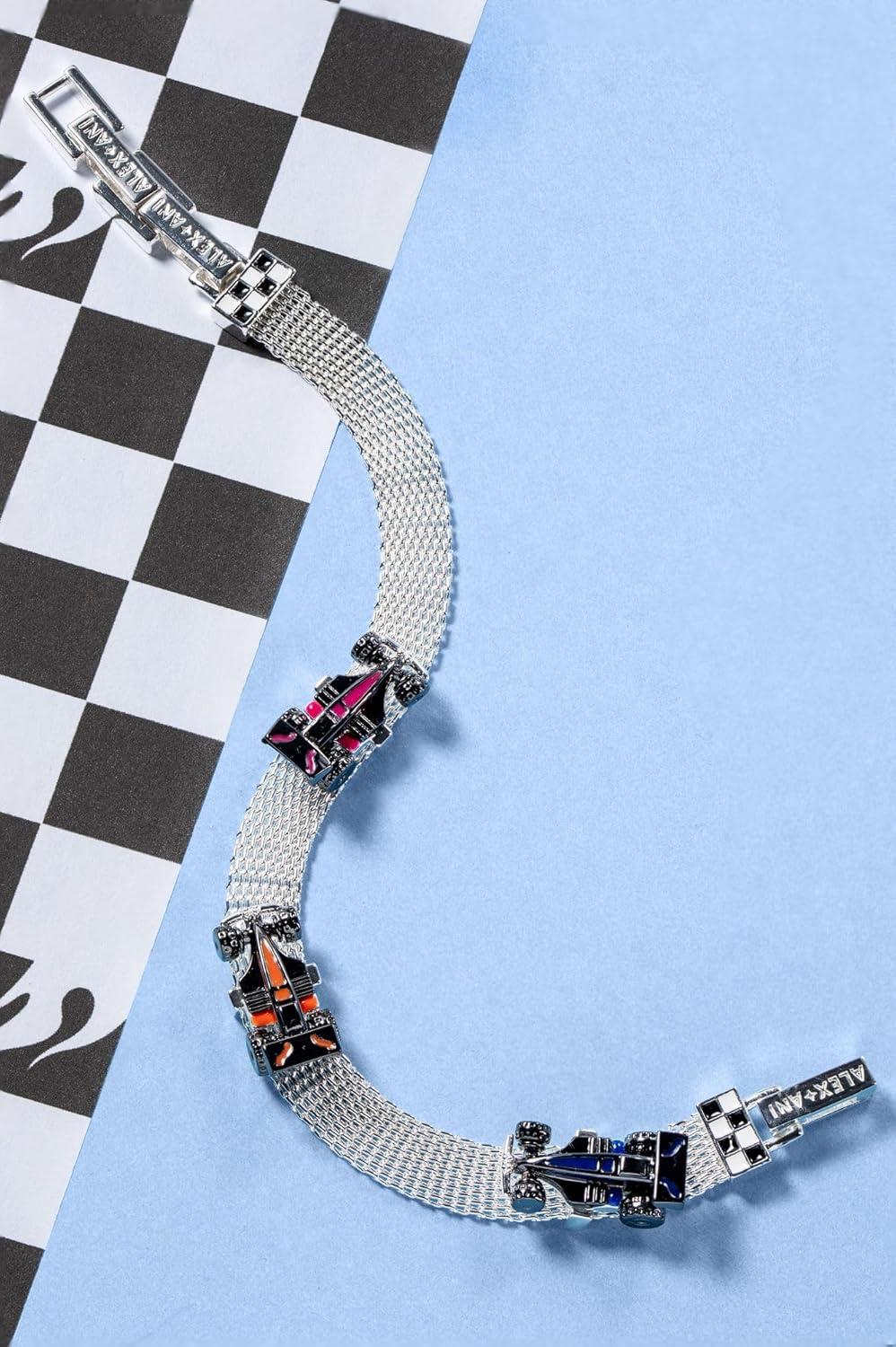 imageAlex and Ani Hot Wheels Bracelets Moveable Enamel Charms Checkered Flag Motif Adjustable Stackable Designs Ideal Gift for WomenMoveable Racecar Mesh Bracelet