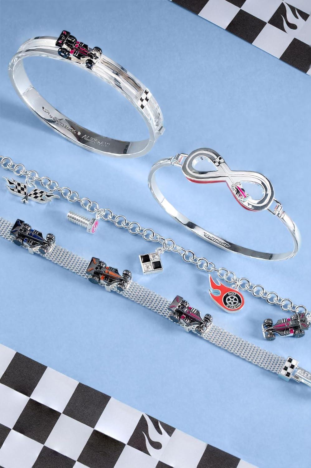 imageAlex and Ani Hot Wheels Bracelets Moveable Enamel Charms Checkered Flag Motif Adjustable Stackable Designs Ideal Gift for WomenMoveable Racecar Mesh Bracelet