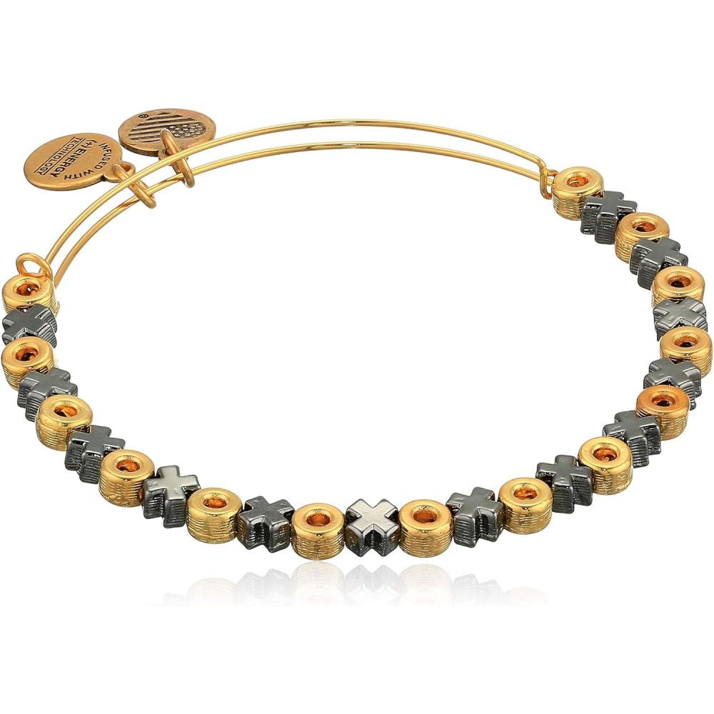 imageAlex and Ani Accents XO Hugs and Kisses Beaded Expandable Bangle for Women 2 to 35 inShiny Gold and Midnight Silver Finish