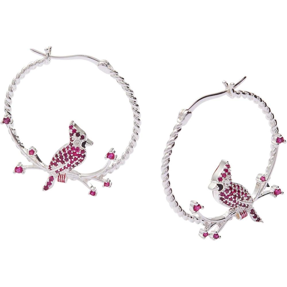 imageAlex and Ani Cardinal Earrings for Women  Reversible Design with Ruby Crystal Enamel Charms in Braided Hoops Versatile Cardinal JewelryCardinal Hoop Shiny Silver