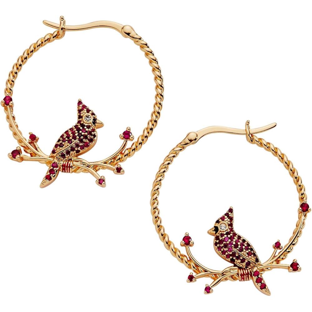 imageAlex and Ani Cardinal Earrings for Women  Reversible Design with Ruby Crystal Enamel Charms in Braided Hoops Versatile Cardinal JewelryCardinal Hoop Shiny Gold