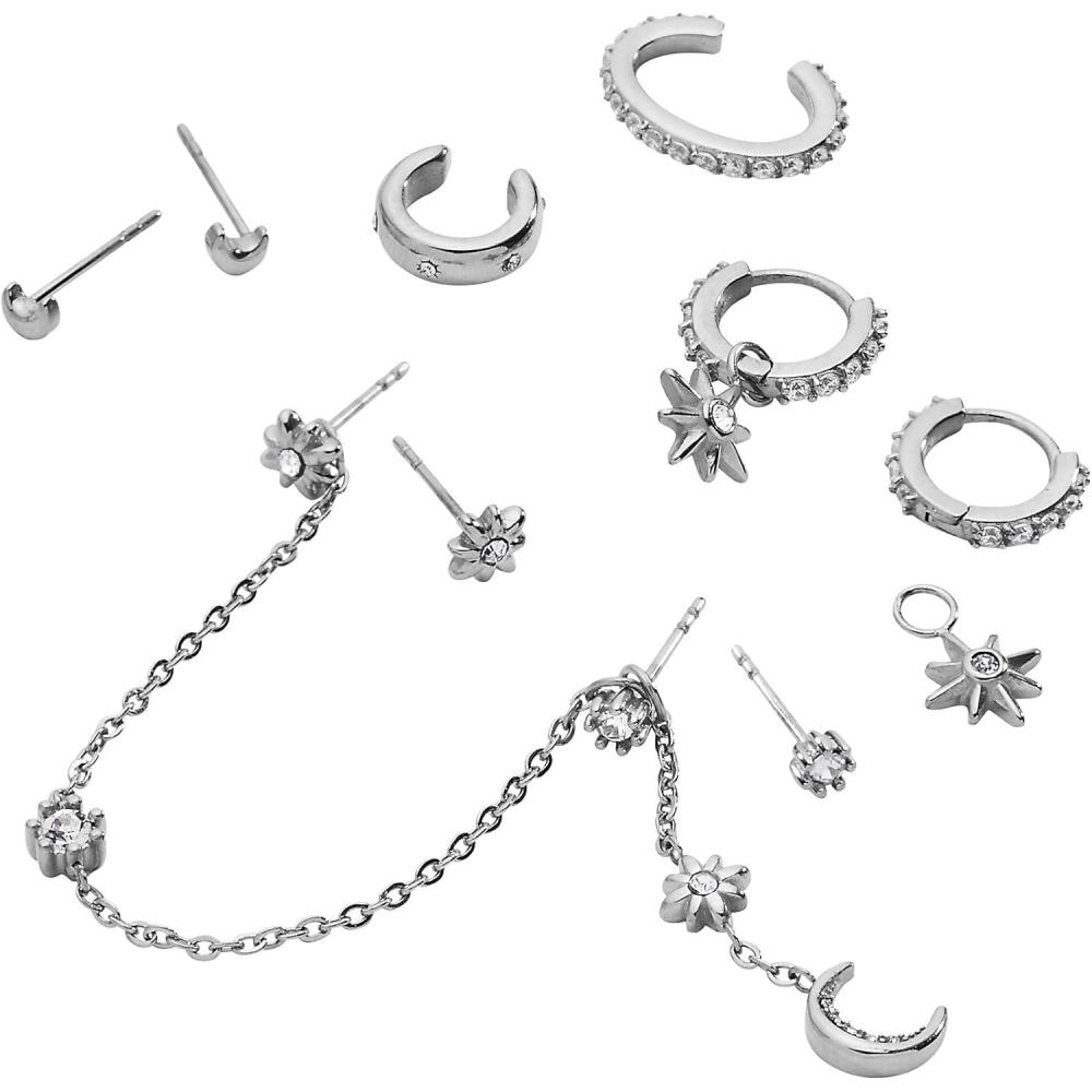 imageAlex and Ani Celestial Stackable Earring Sets  Interchangeable Studs Huggies Cuffs amp Charms NickelFreeStackable 9pc Earring Set Stainless Silver
