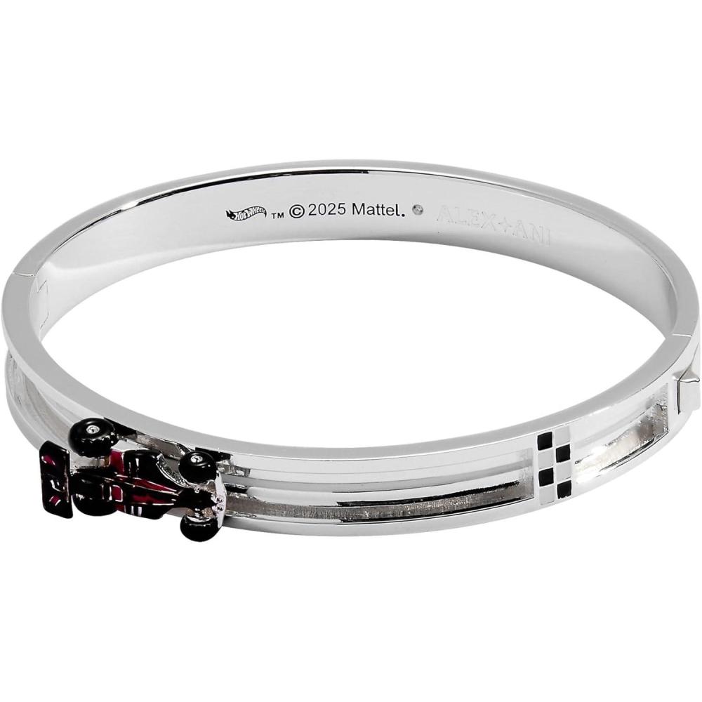 imageAlex and Ani Hot Wheels Bracelets Moveable Enamel Charms Checkered Flag Motif Adjustable Stackable Designs Ideal Gift for WomenMoveable Racecar Hinge Bangle