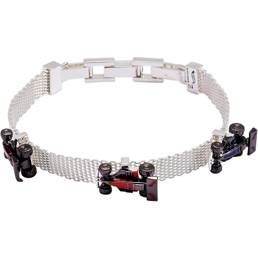 imageAlex and Ani Hot Wheels Bracelets Moveable Enamel Charms Checkered Flag Motif Adjustable Stackable Designs Ideal Gift for WomenMoveable Racecar Mesh Bracelet