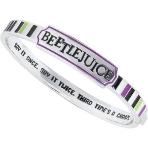 Alex and Ani Beetlejuice® Bangle – Bold Stripe Design, Silver Black Logo, Nickel-Free, Add Spooky Flair to Everyday Stack, Women’s Fashion Bracelet(Hinge Cuff Bangle)