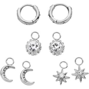 Alex and Ani Celestial Stackable Earring Sets – Interchangeable Studs, Huggies, Cuffs & Charms, Nickel-Free(Mix & Match Earring Set of 4 (Stainless Silver))