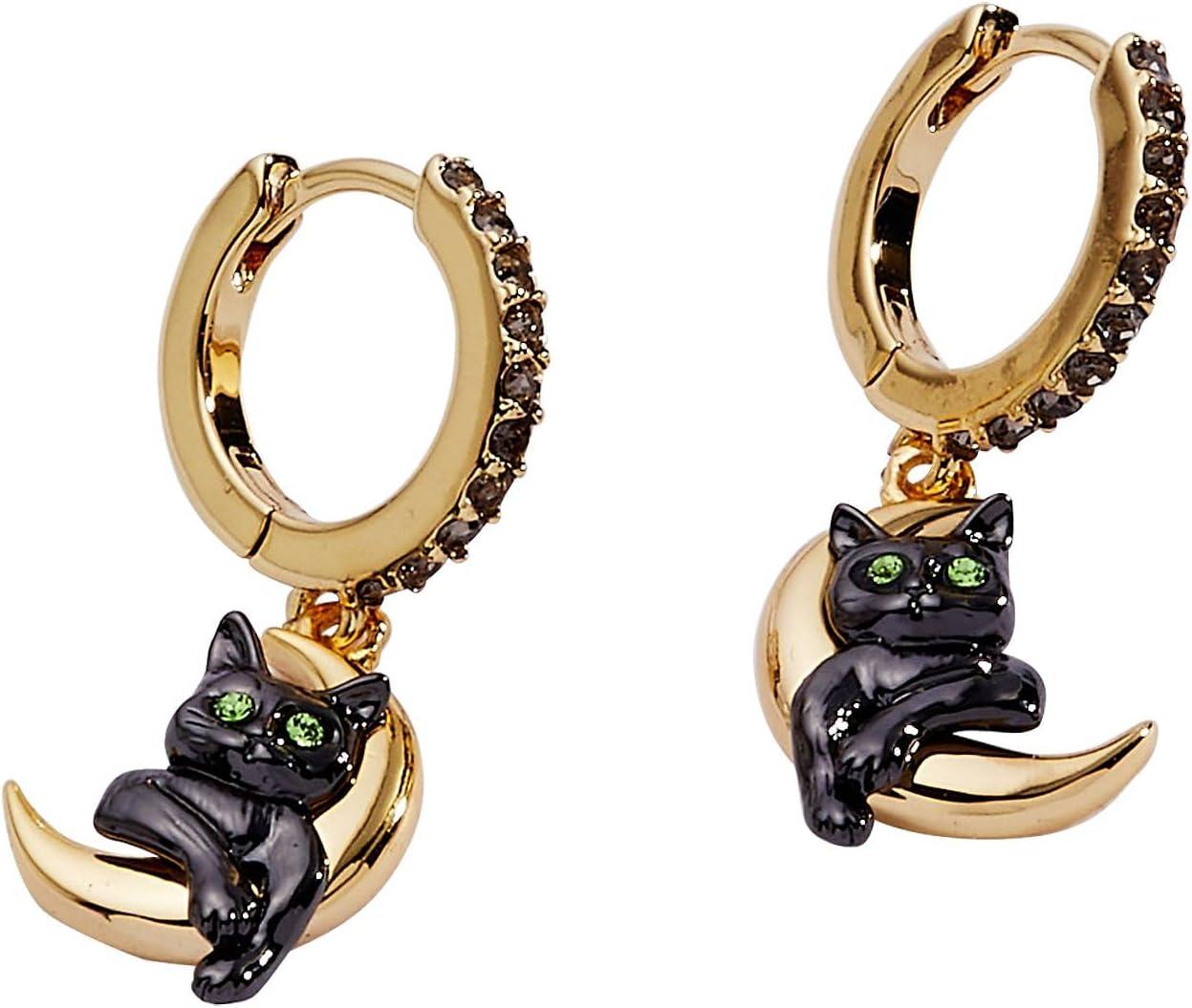 imageAlex and Ani Celestial Cat Huggie Earring Whimsical Jewelry for Women Black Cat Charm on Golden Crescent Moon TwoTone NickleFree Ideal gift for Women