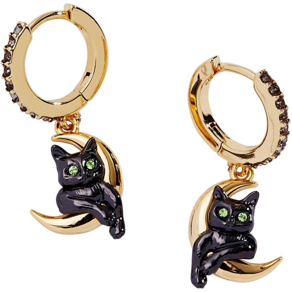 imageAlex and Ani Celestial Cat Huggie Earring Whimsical Jewelry for Women Black Cat Charm on Golden Crescent Moon TwoTone NickleFree Ideal gift for Women