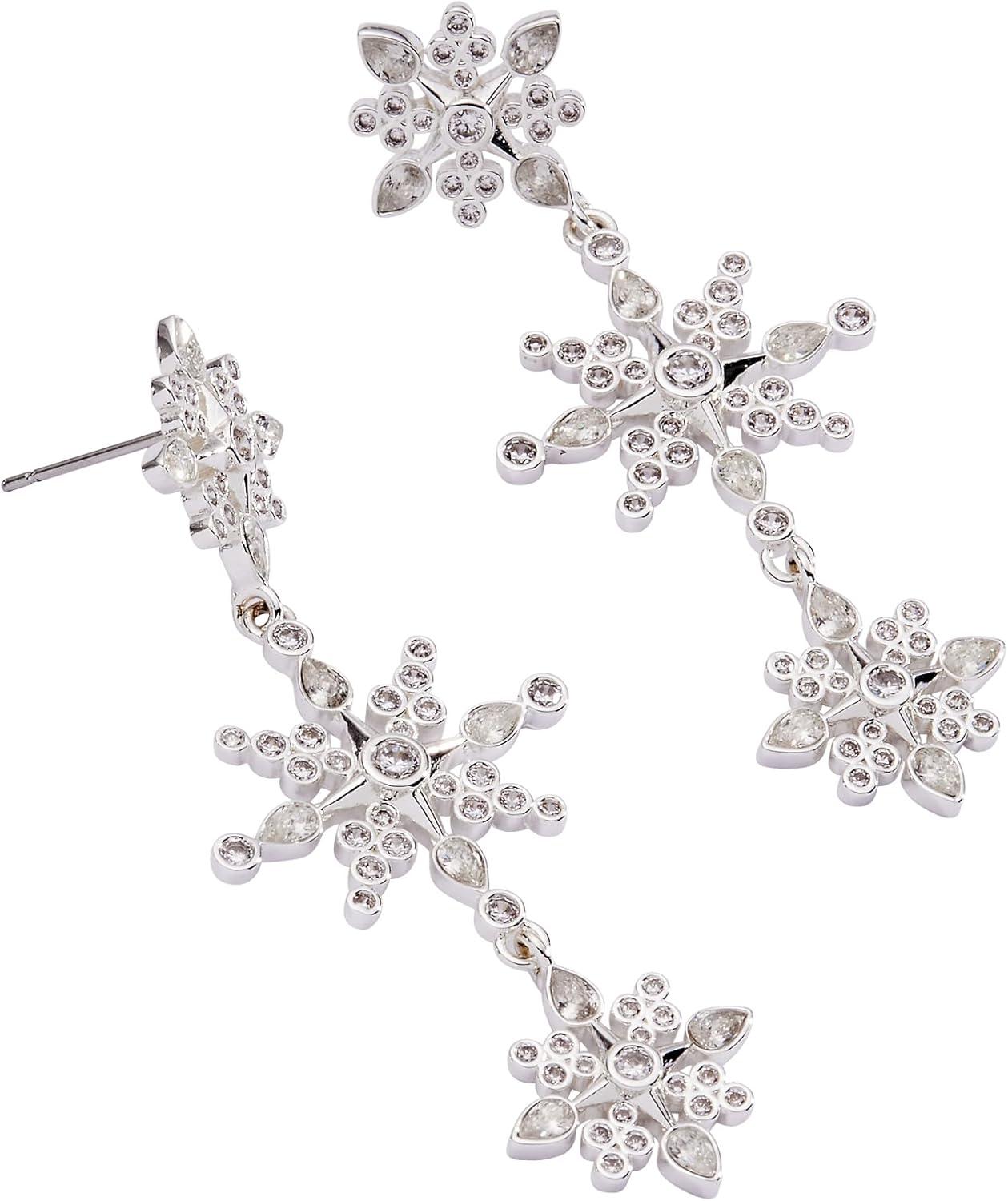 imageAlex and Ani Holiday Earrings for Women Crystal Snowflake Linear Earring Christmas Jewelry Shiny Silver