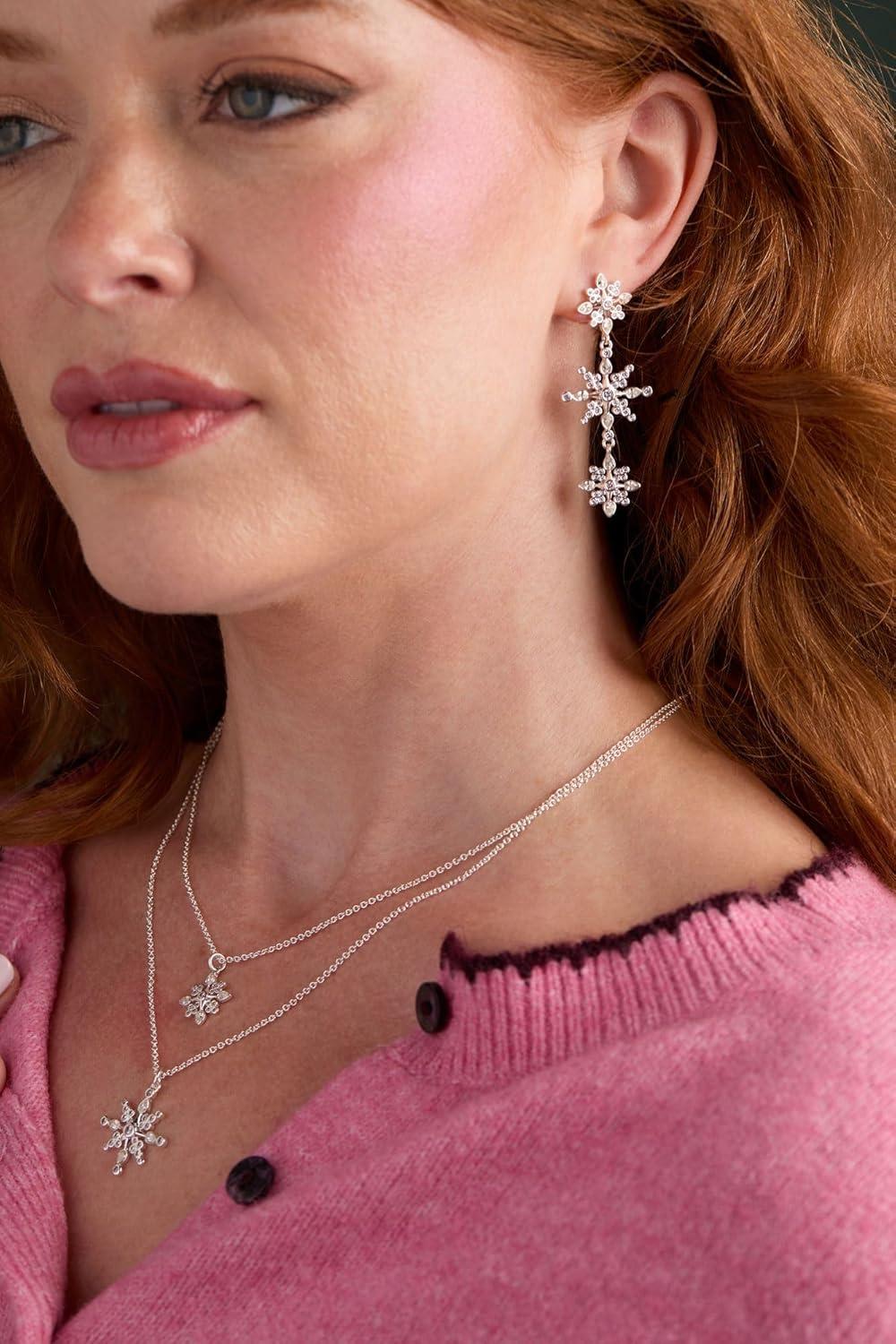 imageAlex and Ani Holiday Necklace for Women Crystal Snowflake Layered Necklace Shiny Silver