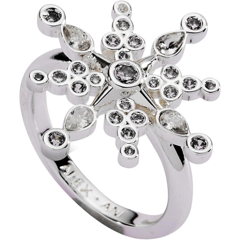 imageAlex and Ani Holiday Statement Ring for Women  Crystal Snowflake Shiny Silver