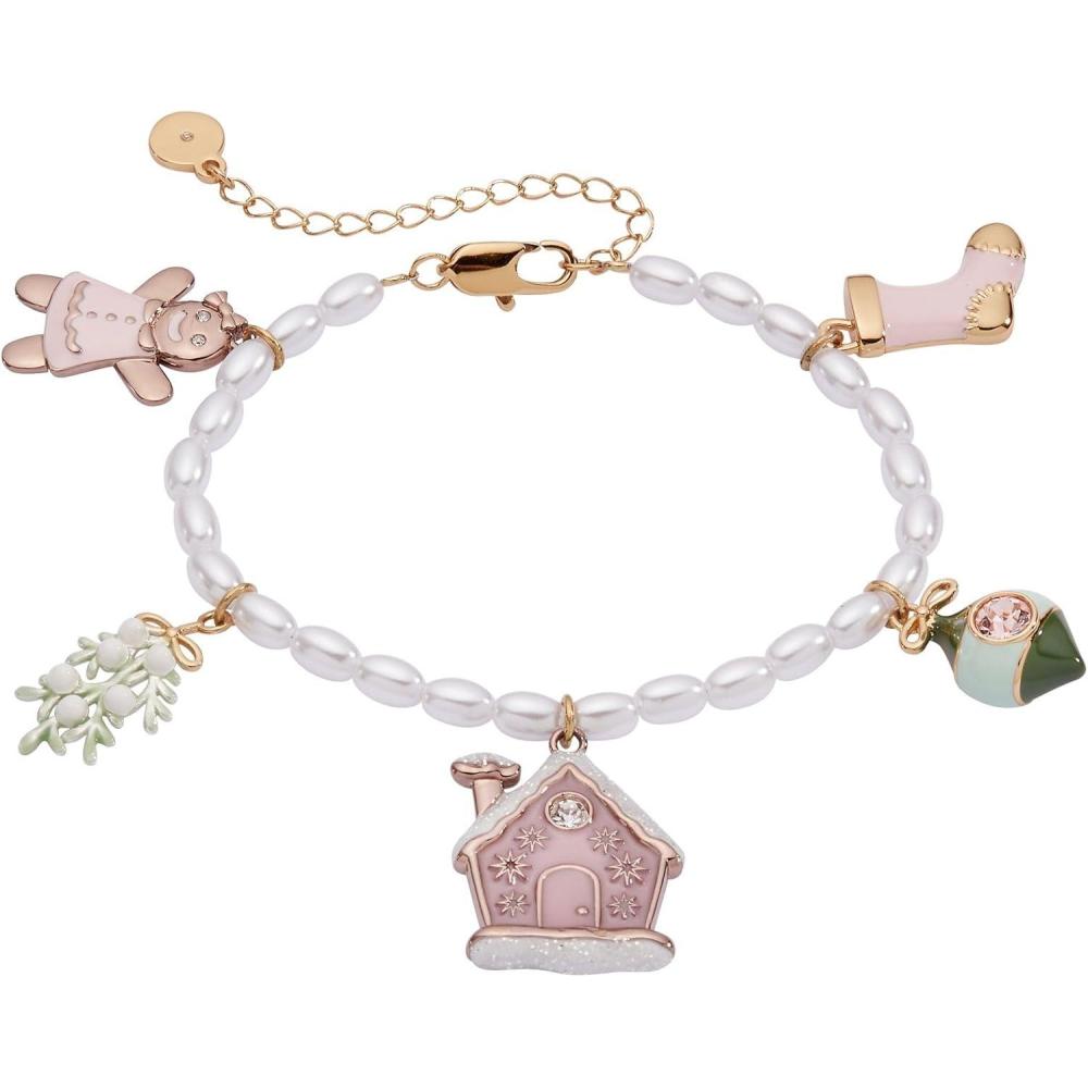 imageAlex and Ani Womens Holiday Bracelets NickelFree Brass Bracelets Trendy Womens Jewelry Pink Christmas Beaded Charm Bracelet Shiny Gold